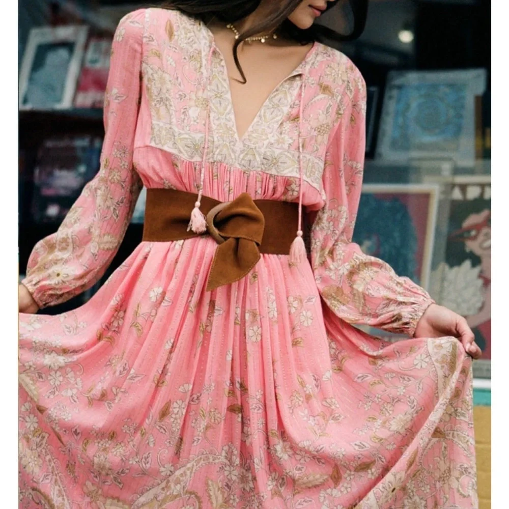 Spell And The Gypsy Collective Hendrix Boho Midi‎ Dress in Dusty Pink Size Small - Picture 3 of 15